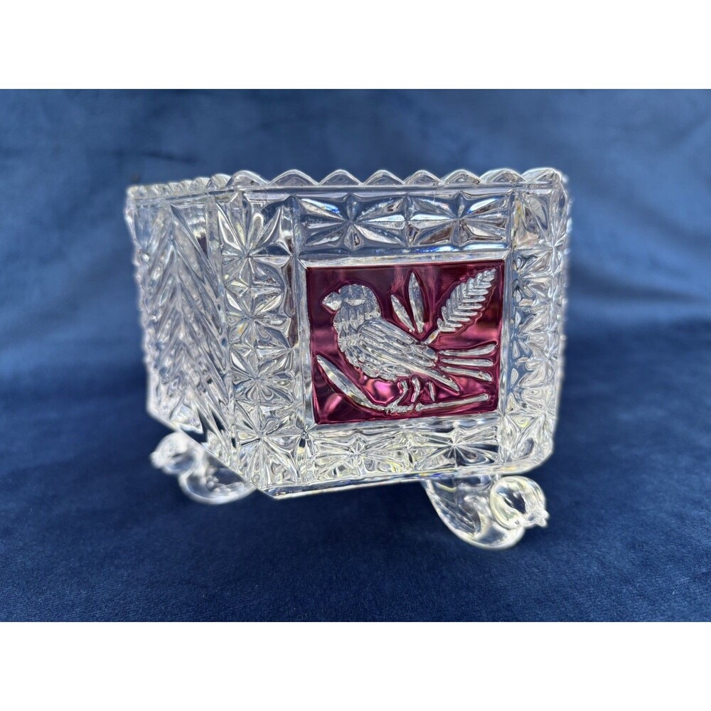 Hofbauer West Germany Byrdes Crystal  Cranberry  Bowl  Footed cut to clear